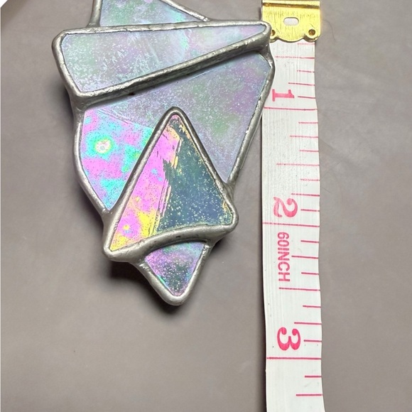 Vintage Iridescent stone statement abstract stained glass stone brooch art deco - Picture 2 of 4